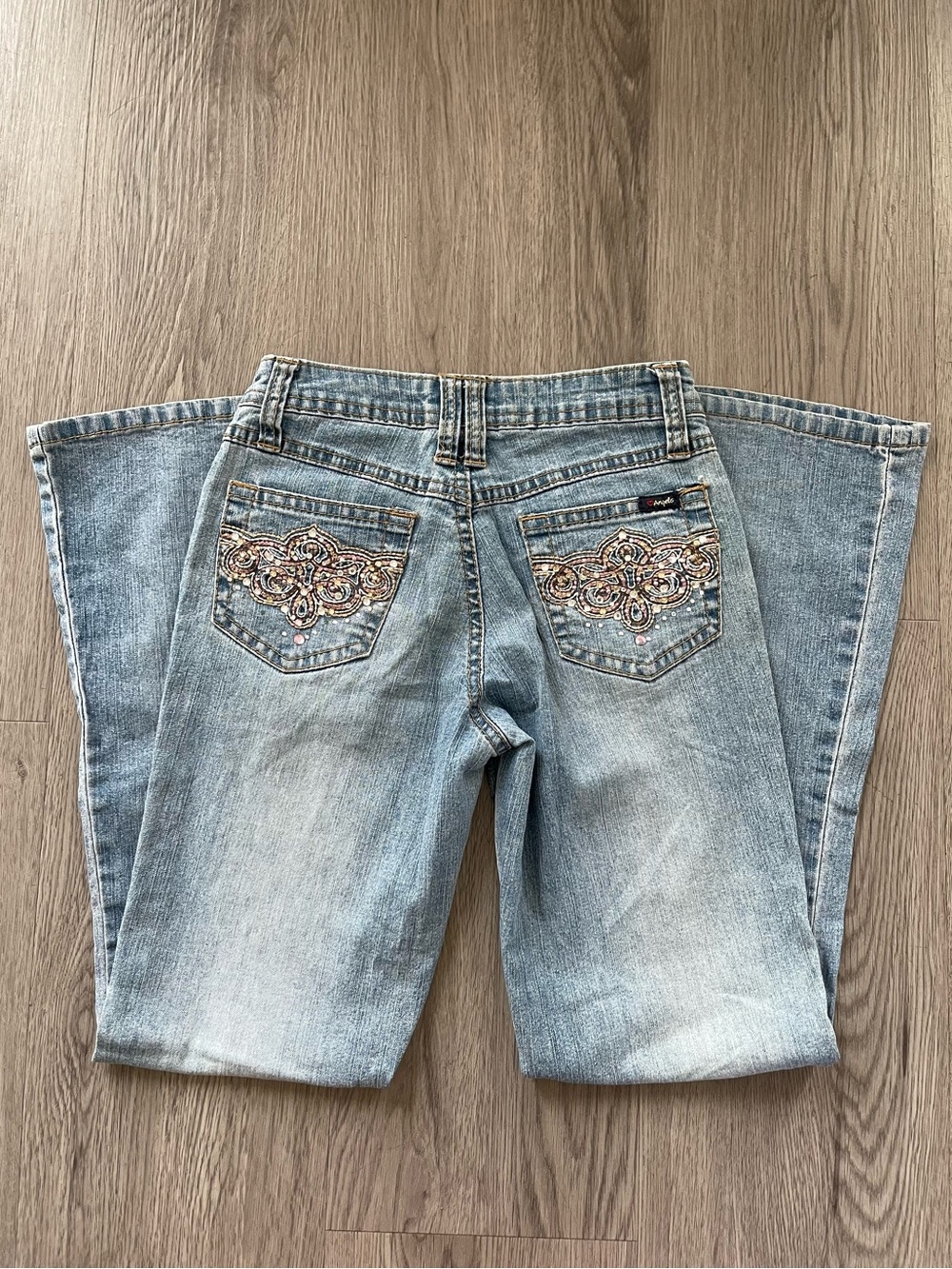 Y2K kids Angels rhinestone flare denim pants